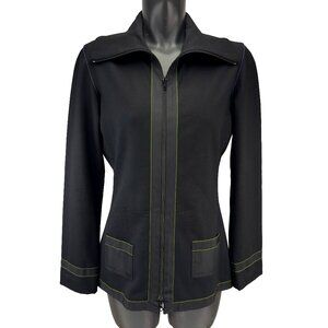 MARIE SAINT PIERRE Stretch Wool Sculptural Funnel Collar Zip Black Jacket Size 4